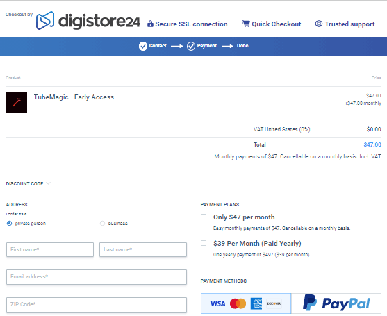 TubeMagic-Software-Checkout-Page